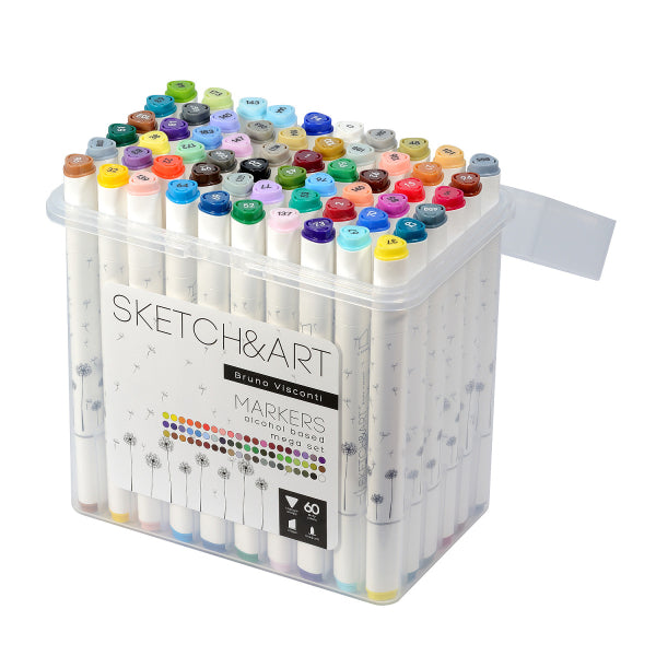 Перманентни двувърхи маркери Sketch&Art - 60 цв.