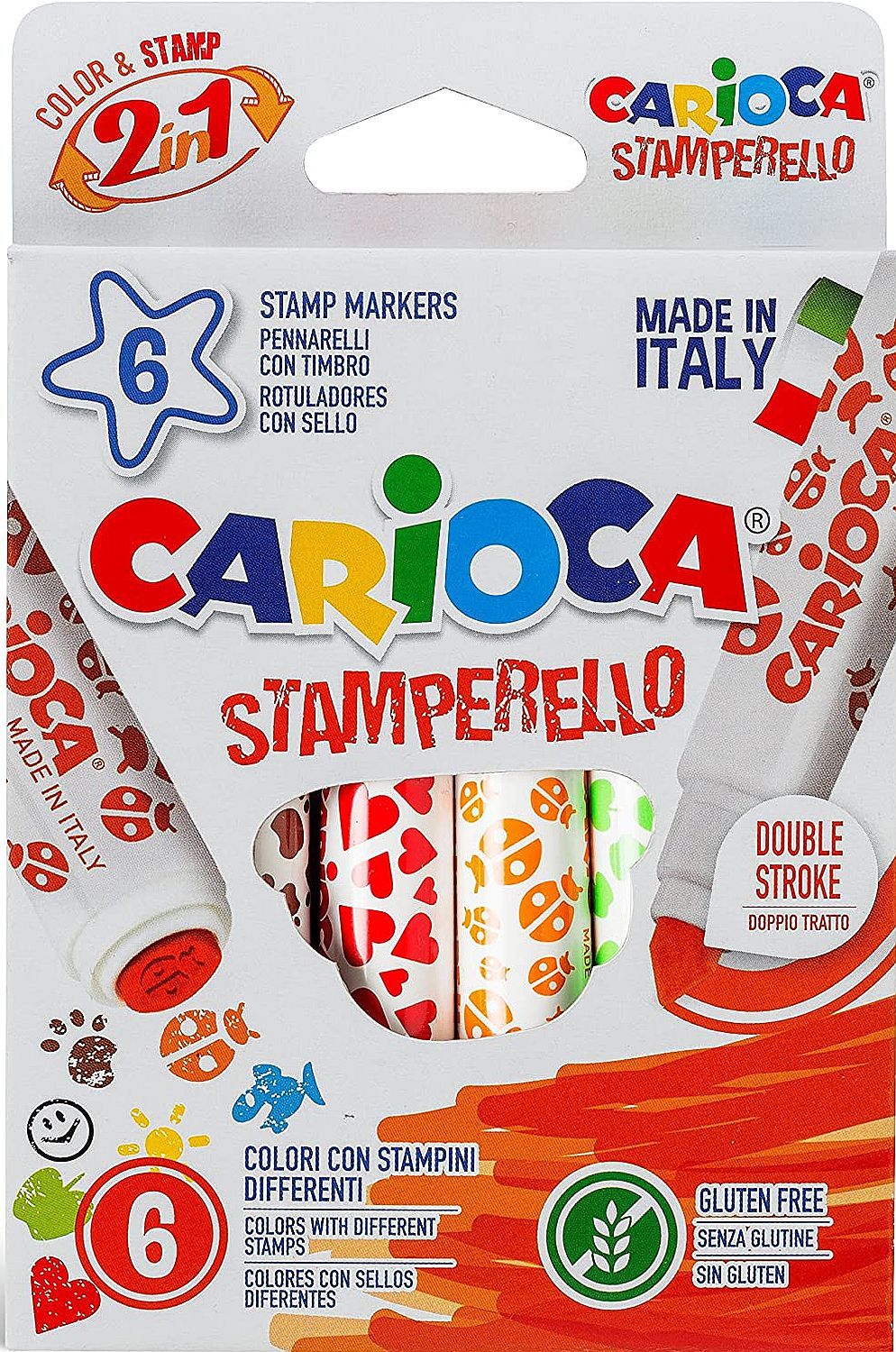Комплект маркери Carioca Stamperello - 6 цвята, с печати