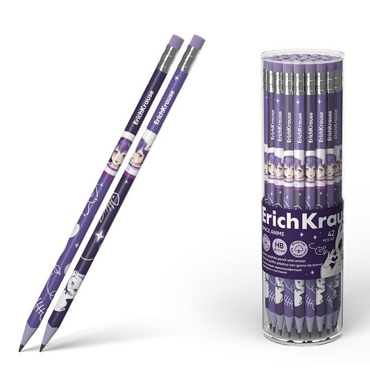 Графитен молив ErichKrause® Sport DNA.space anime, кръгъл, с гумичка, HB