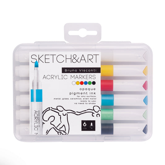 Акрилни маркери Sketch&Art - 6 цв. основни,пастелни