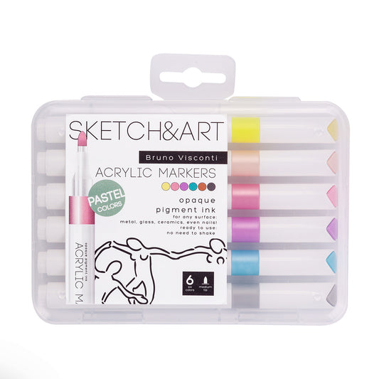 Акрилни маркери Sketch&Art - 6 цв. основни,пастелни