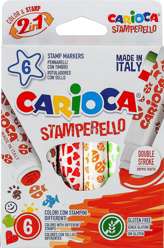 Комплект маркери Carioca Stamperello - 6 цвята, с печати
