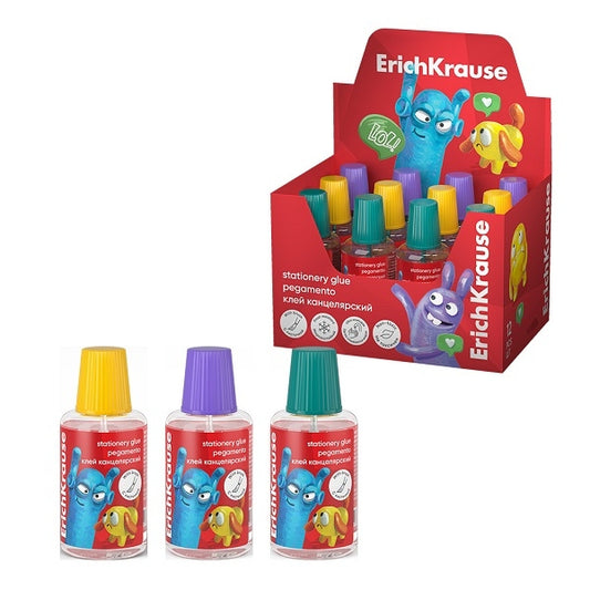 Течно лепило ErichKrause® Jolly Friends с четка, 20 ml, микс