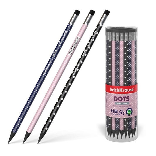 Графитен молив ErichKrause® Dots, триъгълен, пластмасов, с гумичка, HB