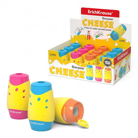 Острилка ErichKrause® Cheese, с 2 гнезда, с контейнер, асорти