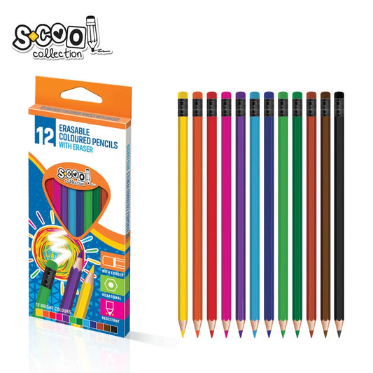 Цветни моливи S-COOL комплект 12 цвята, с гума